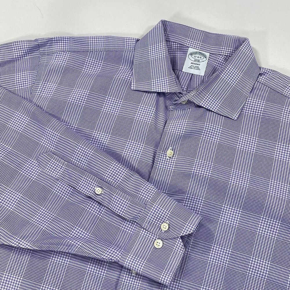 Brooks Brothers Regent 1818 Non-Iron 17-4/5 Purple Check Long Sleeve Dress Shirt
